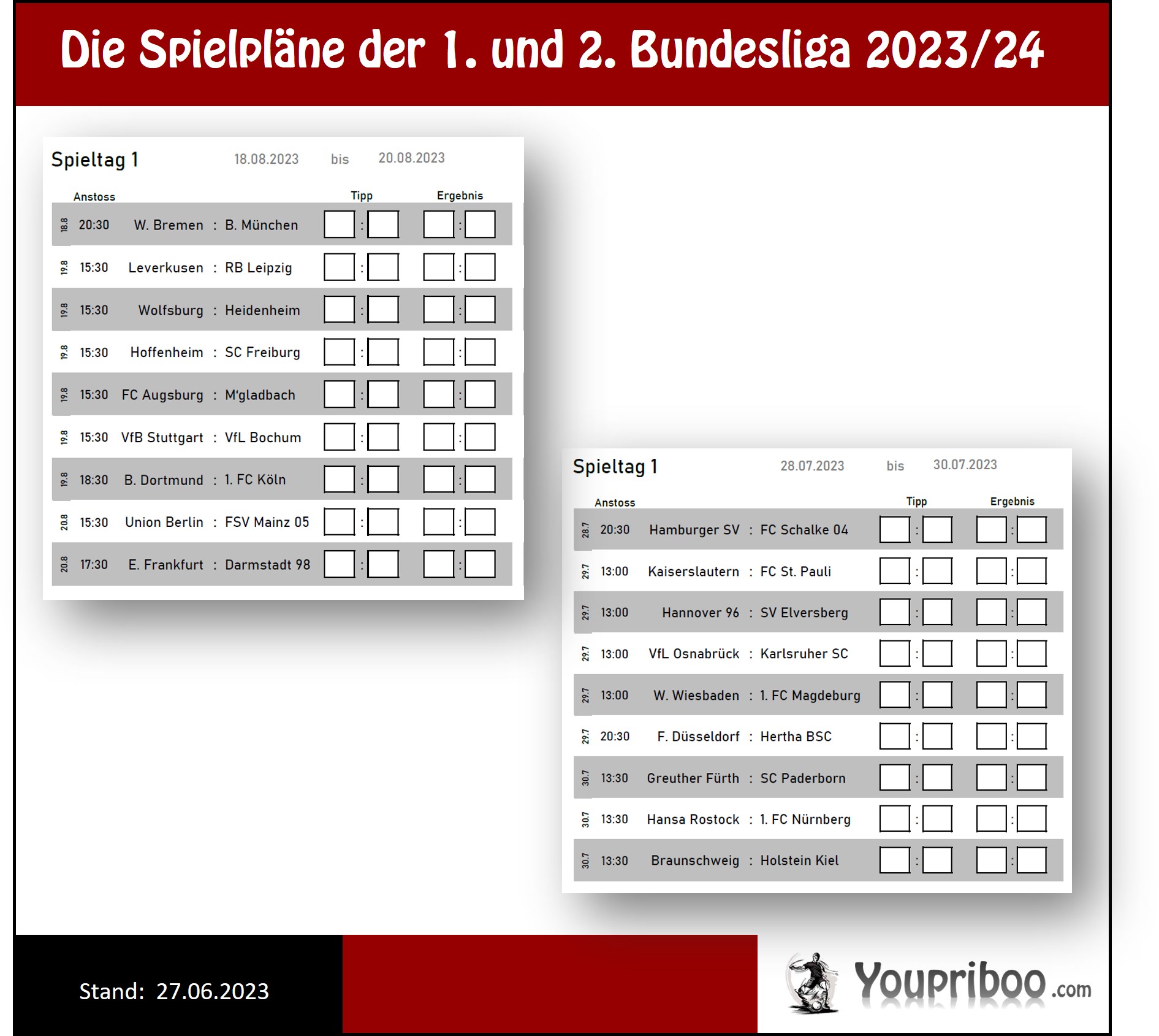Bundesliga-Spielplan 2023-2024 1. und 2. Liga